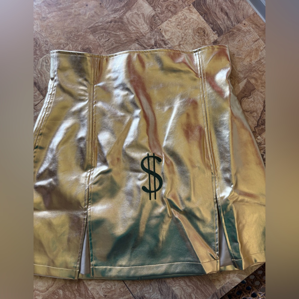 FBC Greed Gold Faux Leather Metallic Skirt with Dollar Sign Accents $๐ฐ - Picture 5 of 5